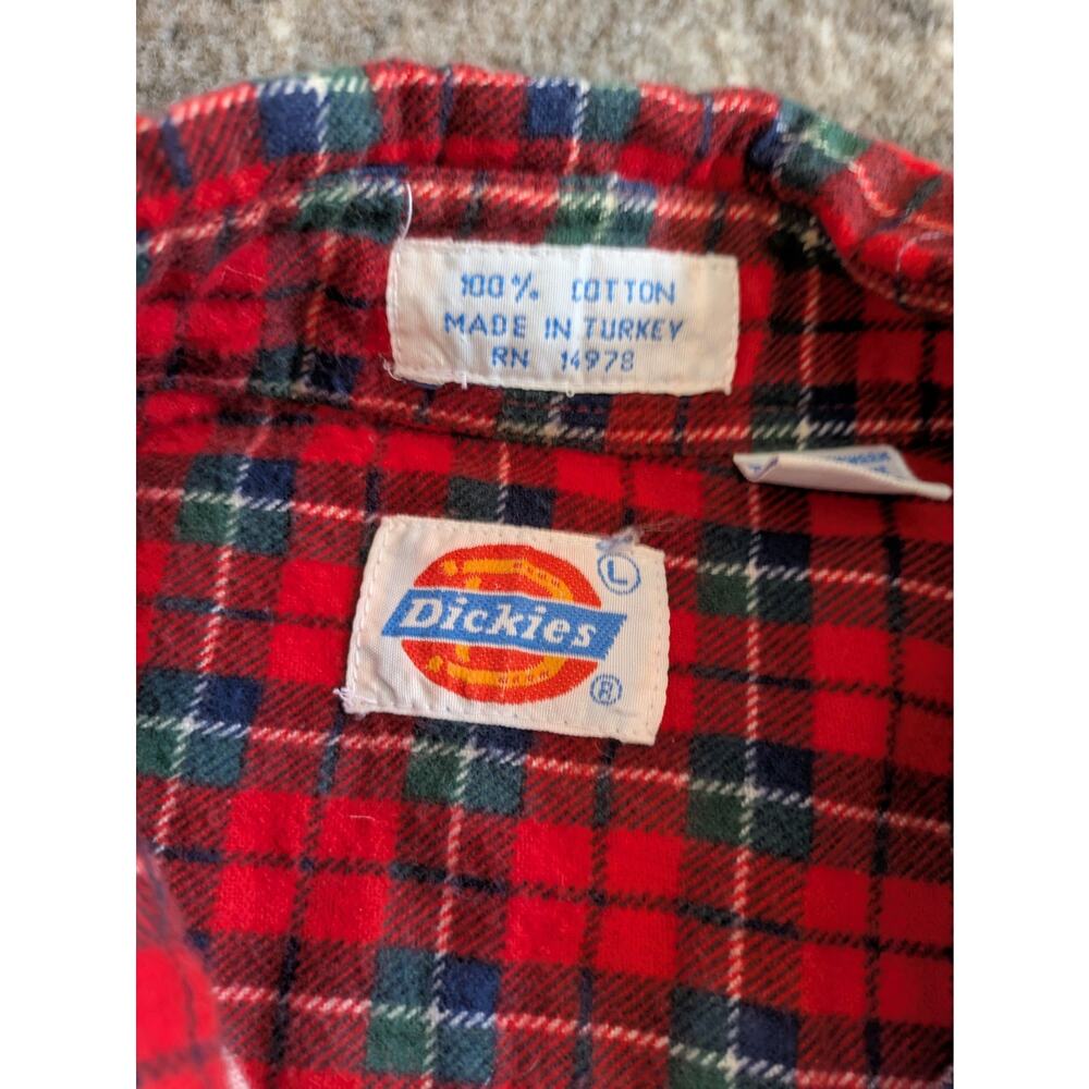 Vintage Dickies Red Flannel Shirt Lumberjack Shirt - Large, Made In Turkey - Picture 9 of 12